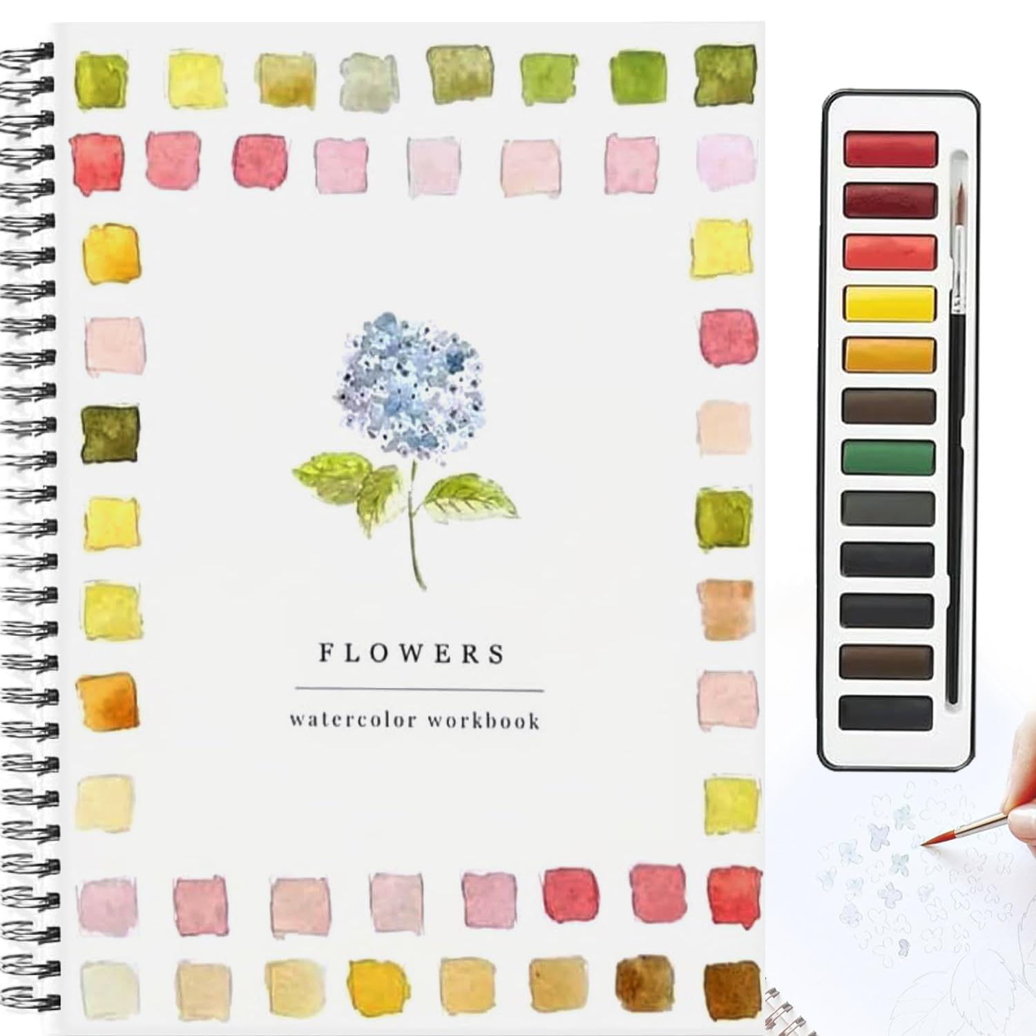 Climberty® Watercolor Workbook,Beginner-Friendly Flowers Watercolor Workbooks,Foldable Set,12 Colors W atercolor Paint Set with Paint Brush(Flowers) Climberty® Watercolor Workbook,Beginner-Friendly Flowers Watercolor Workbooks,Foldable Set,12 Colors W atercolor Paint Set with Paint Brush(Flowers)